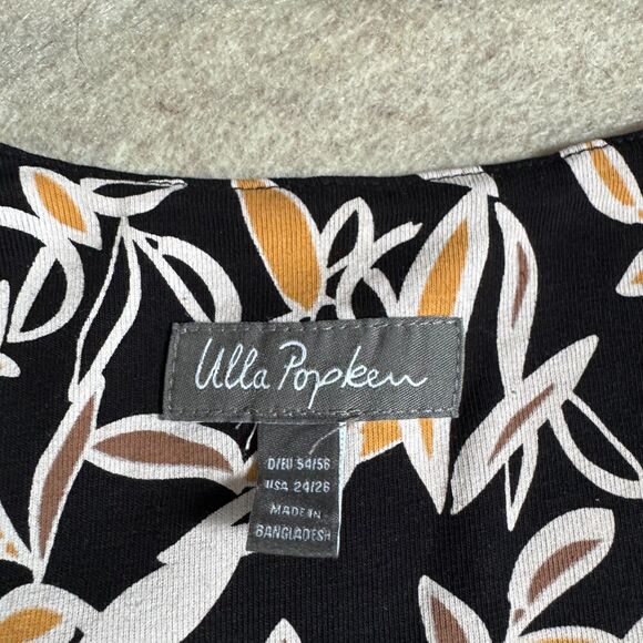 Ulla Popken Black Leaf Print Stretch Tunic Top Womens 24/26 Summer Boho Tropical - Picture 4 of 9